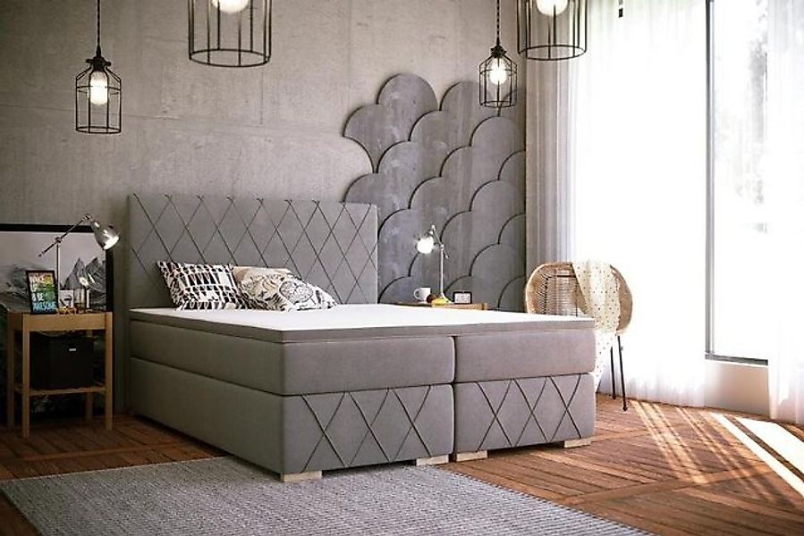 JVmoebel Bett Boxspring Bett Komplett Matratze & Topper Luxus Polster 180x2 günstig online kaufen