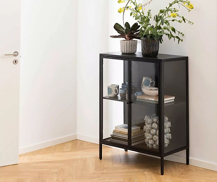 ACTONA GROUP Glasvitrine in schwarz, Stahl - 80x98,7x40cm (BxHxT) günstig online kaufen