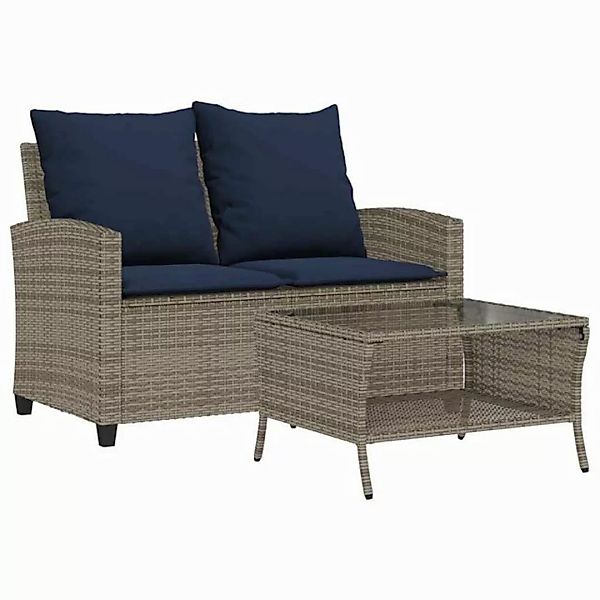 vidaXL Loungesofa Gartensofa 2-Sitzer mit Kissen & Tisch Grau Poly Rattan, günstig online kaufen