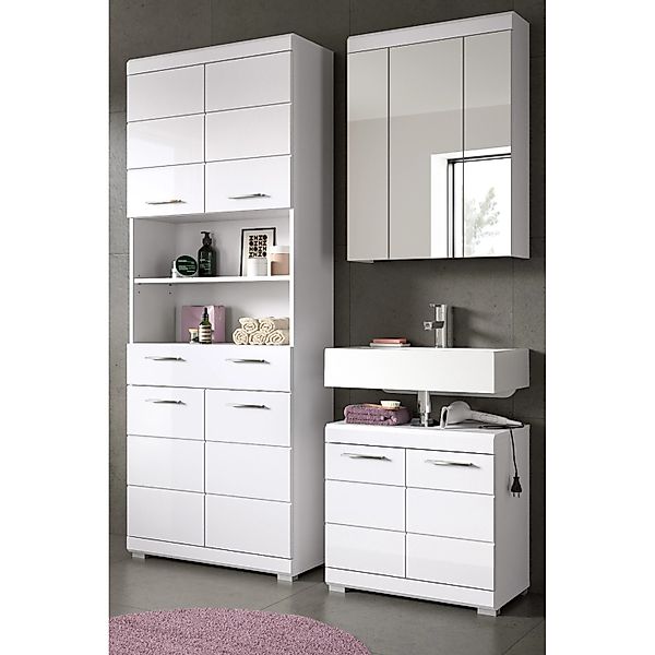 Inn.Furn Badmöbel Set in Weiß Hochglanz 3-teilig 149 cm Shawn günstig online kaufen