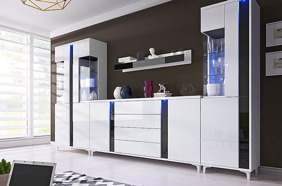 JVmoebel Wohnwand Hochglanz Wohnwand Schrankwand Wohnzimmer Schrank Vitrine günstig online kaufen