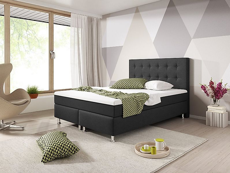 inter Boxspringbett Köln Plus 140x200 cm Webstoff mit Topper-Optik günstig online kaufen