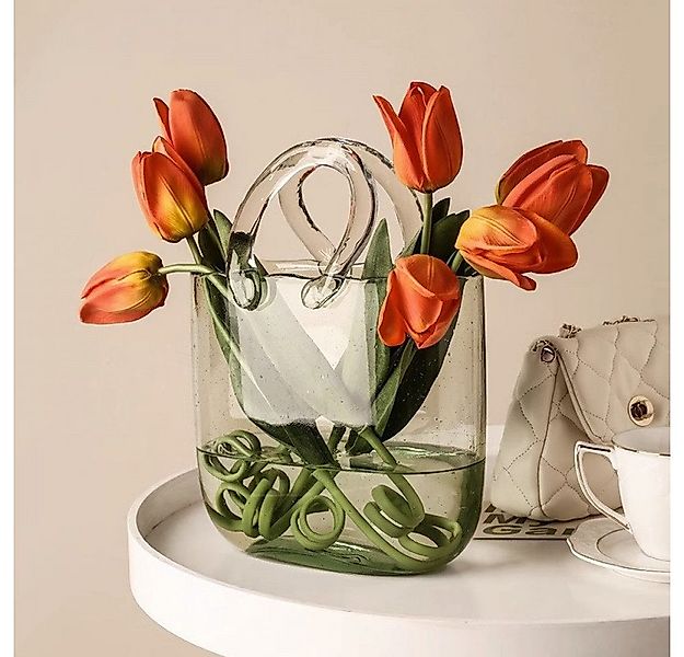 FELIXLEO Dekovase Groß Glas-Geldbörsen-Vase, Glas-Taschen-Vase mit Griff, B günstig online kaufen