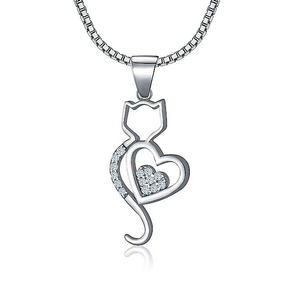 NAHLE Kette mit Anhänger Herz Katze Silberkette Katzen Liebhaber Kette Kätz günstig online kaufen