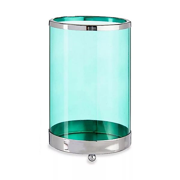 Kerzenschale Silberfarben Blau Zylinder Metall Glas (12,2 X 19,5 X 12,2 Cm) günstig online kaufen
