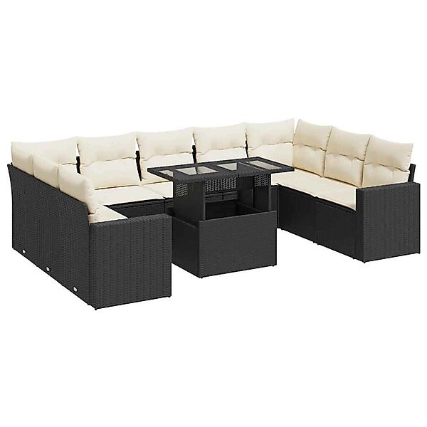 vidaXL 10-Tlg Garten-Sofagarnitur mit Kissen Schwarz Poly Rattan 3326377 günstig online kaufen