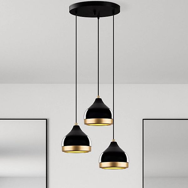 Hängeleuchte Yildo, 3-flammig, schwarz/gold, Rondell, Ø37 cm günstig online kaufen