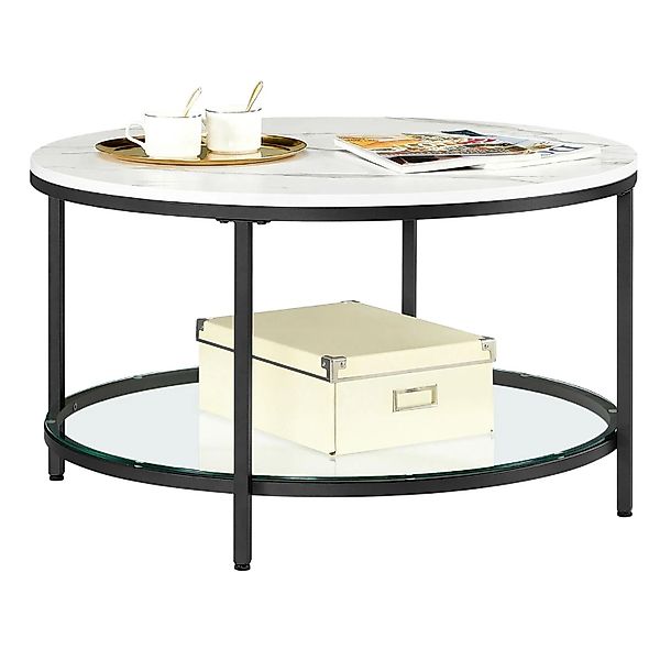 Songmics Couchtisch Baris mit Glasplatte Weiß-Schwarz günstig online kaufen