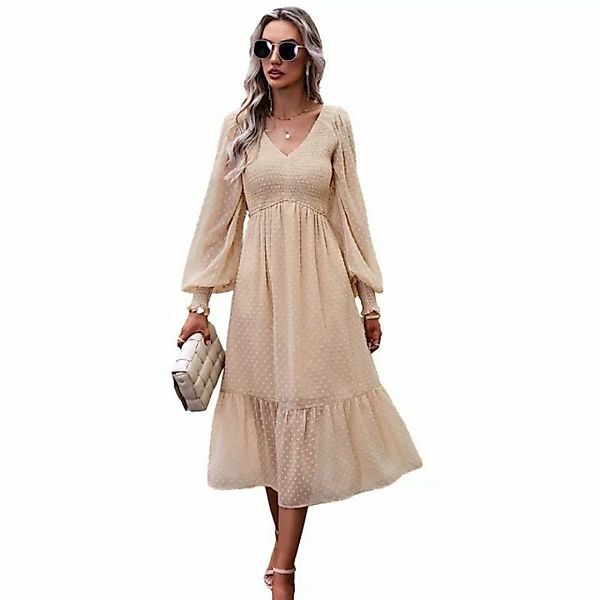 RUZU UG Dirndl Elegantes Kleid mit V-Ausschnitt und Blumenmuster-Maxirock günstig online kaufen