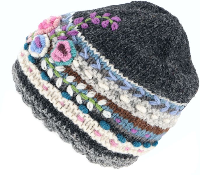 Guru-Shop Strickmütze Farbenfrohe Wollmütze mit aufwendiger.. günstig online kaufen