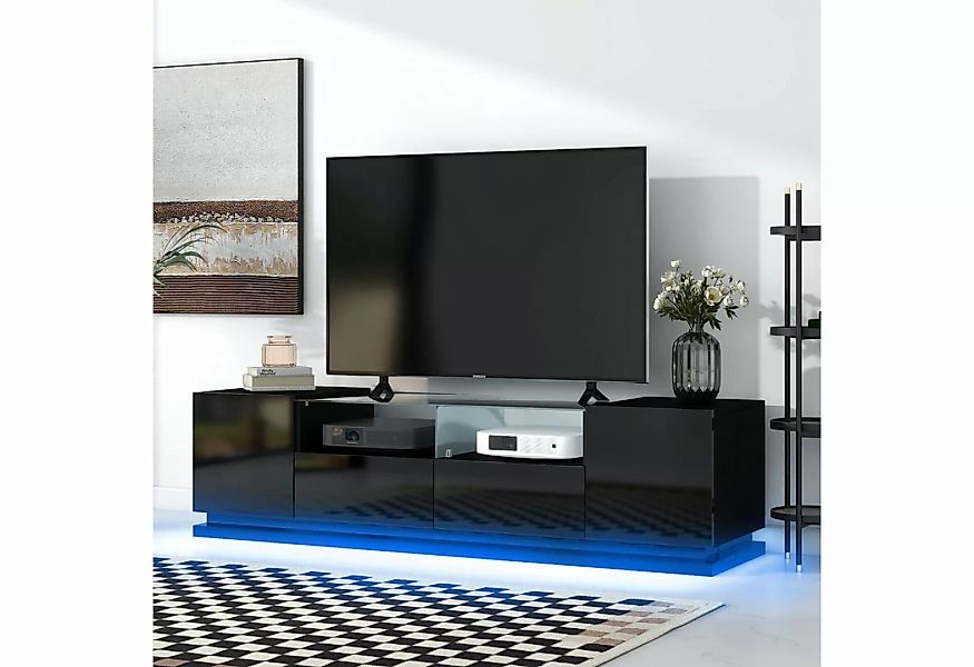 XDOVET TV-Schrank Lowboard Hochglänzender TV-Schrank mit Glasböden Zwei Sch günstig online kaufen