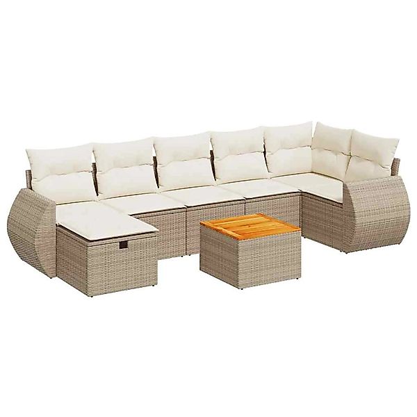 vidaXL 8-Tlg Garten-Sofagarnitur mit Kissen Beige Poly Rattan 3325852 günstig online kaufen