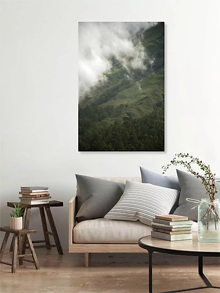 Poster / Leinwandbild - Hiking Through Greens & Clouds günstig online kaufen