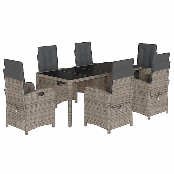 vidaXL 7-Tlg Garten-Essgruppe mit Kissen Grau Poly Rattan 3212218 günstig online kaufen