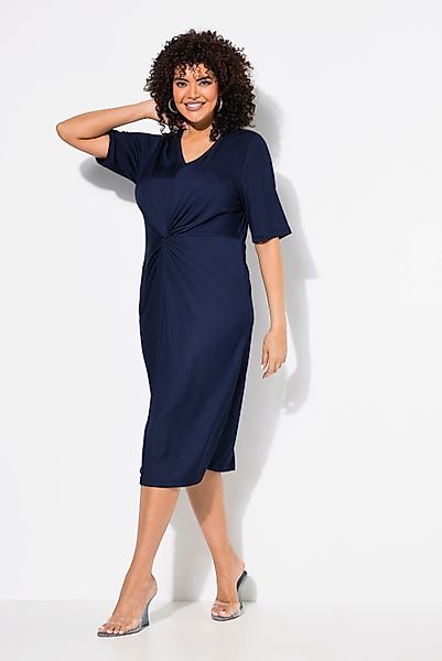 Ulla Popken Jerseykleid Jerseykleid drapiert V-Ausschnitt günstig online kaufen