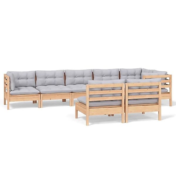 vidaXL 8-Tlg Garten-Lounge-Set mit Grauen Kissen Kiefer Massivholz 3096453 günstig online kaufen