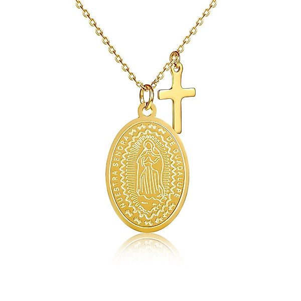 Kim Johanson Kette mit Anhänger Faith, Edelstahl, mit Marienbild & Kreuz-An günstig online kaufen