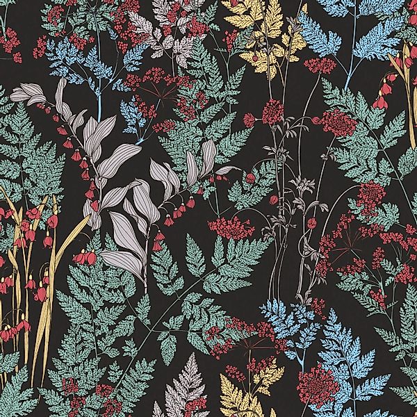 PROFHOME 377511-GU Blumen Tapete Floral Matt Schwarz Grün Gelb 0,53 m x 10, günstig online kaufen