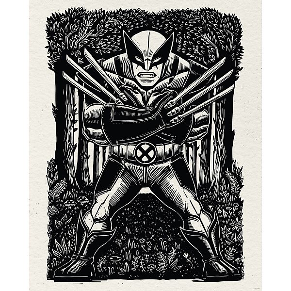 Komar Wandbild Marvel Wolverine Lino-Cut 40 cm x 50 cm Schwarz-Weiß günstig online kaufen