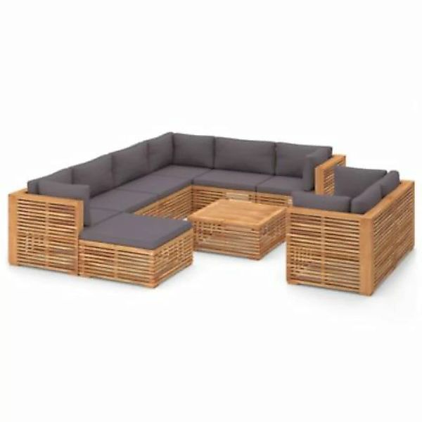 vidaXL 10-tlg. Garten-Lounge-Set mit Dunkelgrauen Kissen Teakholz Garten-Lo günstig online kaufen
