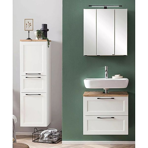 Badezimmer Set im Landhaus Stil mit LED-Aufbauleuchte in weiß MARLING-03 günstig online kaufen