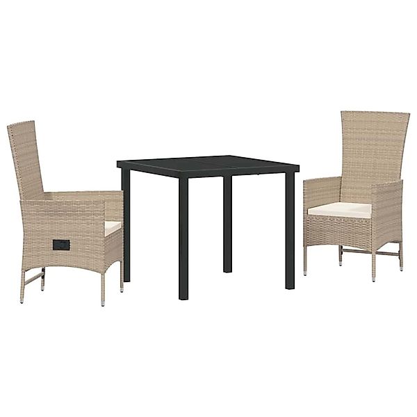 vidaXL Garten Essgruppe mit Kissen 3-Tlg Beige Poly Rattan 3379464 günstig online kaufen