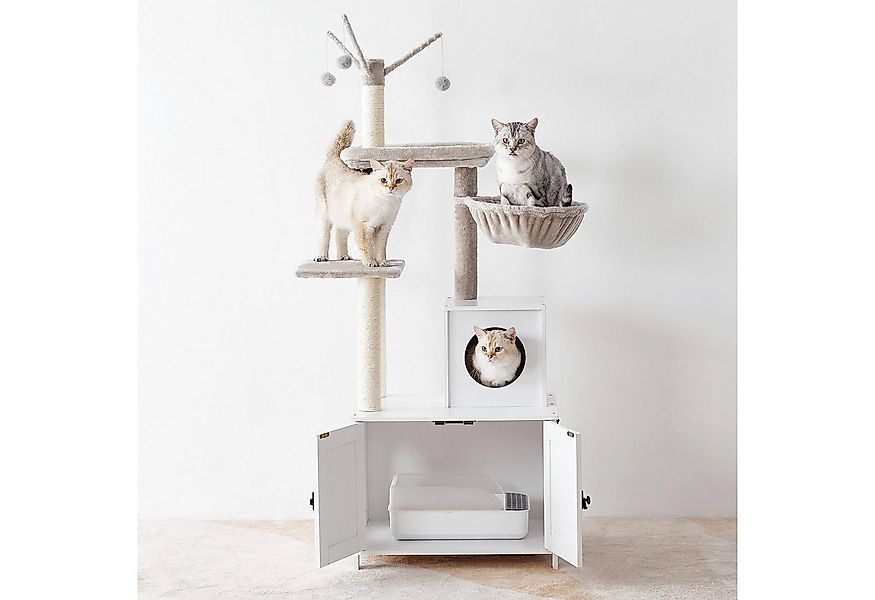 Hoobro Kratzbaum, mit Katzenklo-Schrank, 150 cm hoch, mit Sisal & Plüsch günstig online kaufen