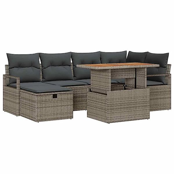 vidaXL Garten-Sofa-Set mit Kissen mit Speicher 7-Tlg Grau Poly Rattan 33599 günstig online kaufen