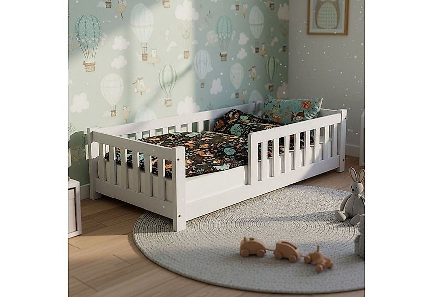 Juskys Kinderbett Naya, 80x160 cm Bodenbett aus Holz, mit Rausfallschutz & günstig online kaufen