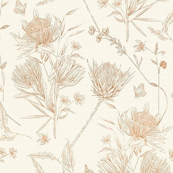PROFHOME 394271-GU Blumen Tapete Floral Matt Weiß Braun Beige Orange 0,53 m günstig online kaufen