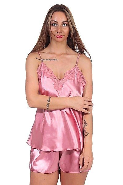 EloModa Capri-Pyjama Damen Satin Nachtwäsche Pyjama günstig online kaufen