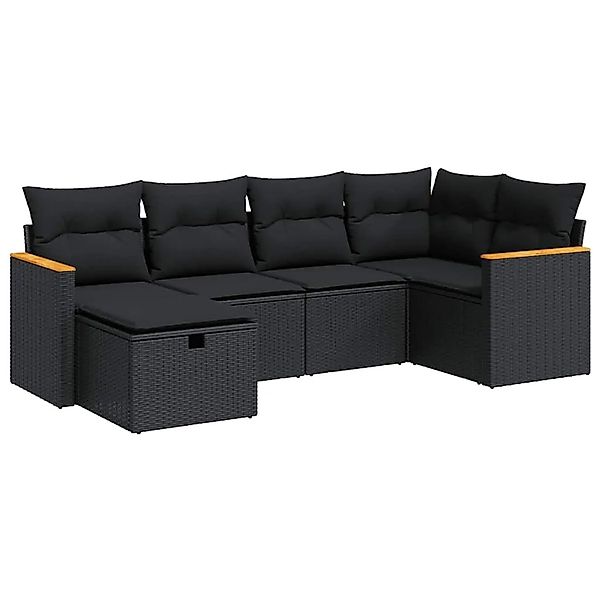 vidaXL 6-Tlg Garten-Sofagarnitur mit Kissen Schwarz Poly Rattan 3325912 günstig online kaufen