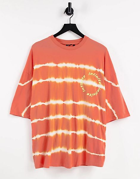 ASOS DESIGN – Oversize-T-Shirt in Orange mit Batik-Streifenmuster und Stick günstig online kaufen