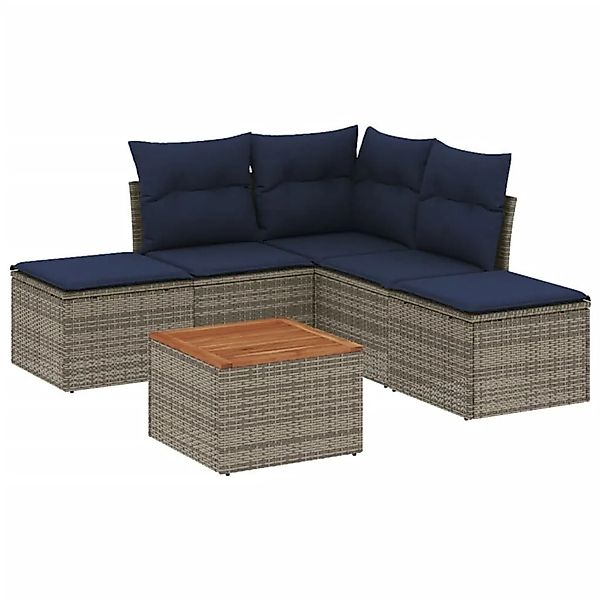 vidaXL 6-Tlg Gartensofa-Set mit Kissen Grau Polyrattan 3256005 günstig online kaufen
