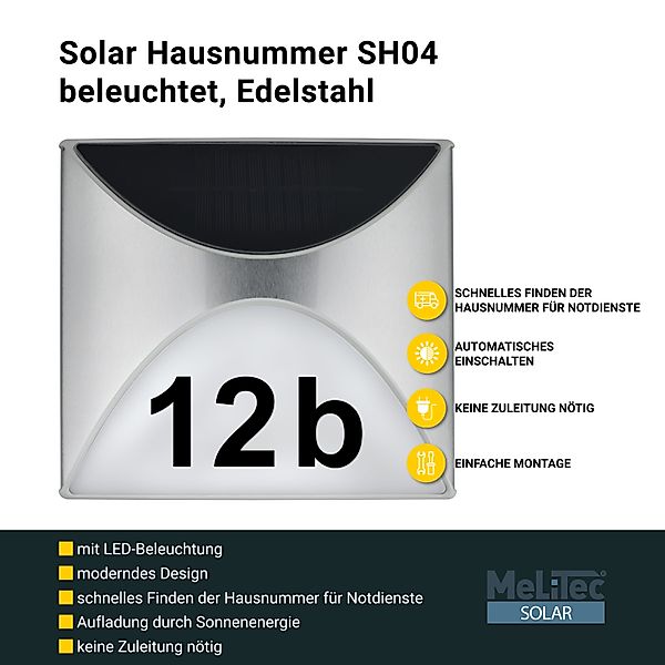 MeLiTec LED Außen-Wandleuchte Solar Hausnummer SH04, günstig online kaufen