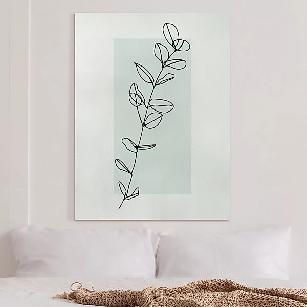 Leinwandbild Blumen - Hochformat Zweig Geometrie Viereck Line Art günstig online kaufen