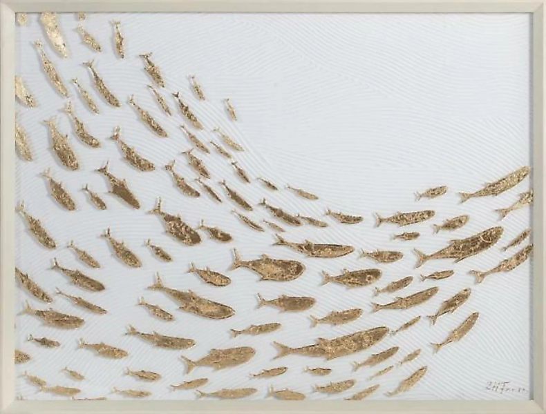 Wandbild GOLDEN FISH Leinwand Weiß / Gold günstig online kaufen