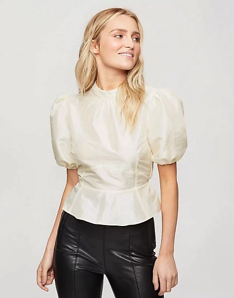 Miss Selfridge – Organza-Bluse mit Puffärmeln in Creme-Weiß günstig online kaufen