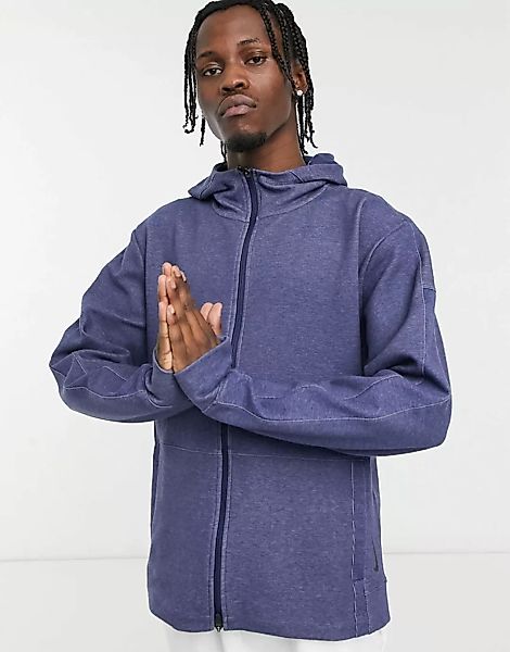 Nike – Yoga Restore – Fleece-Kapuzenpullover in Marineblau günstig online kaufen