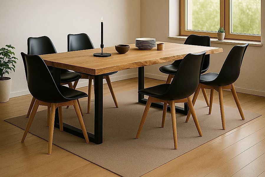 SAM® Essgruppe Lovele, massive Wildeiche, Metallgestell U-Form schwarz und günstig online kaufen