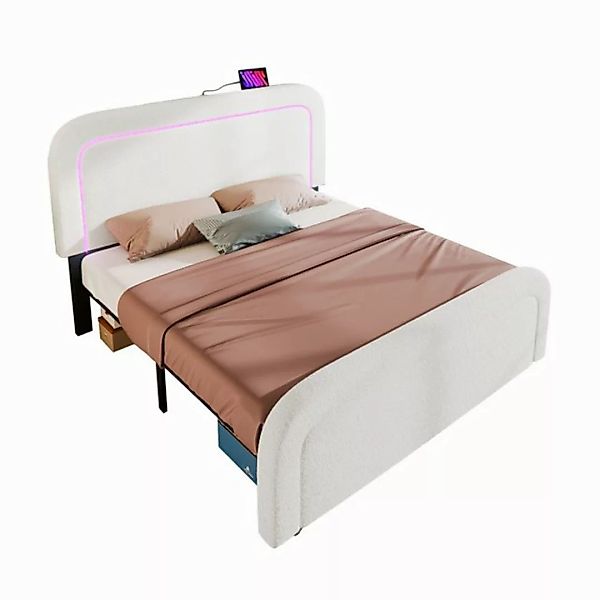 MODFU Polsterbett Doppelbett (LED Beleuchtung, Holzbett), 160x200cm Mit- Ma günstig online kaufen