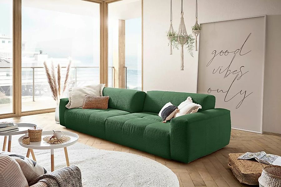 KAWOLA Big Sofa PALACE 3-Sitzer mit Sitztiefenverstellung Cord smaragd günstig online kaufen