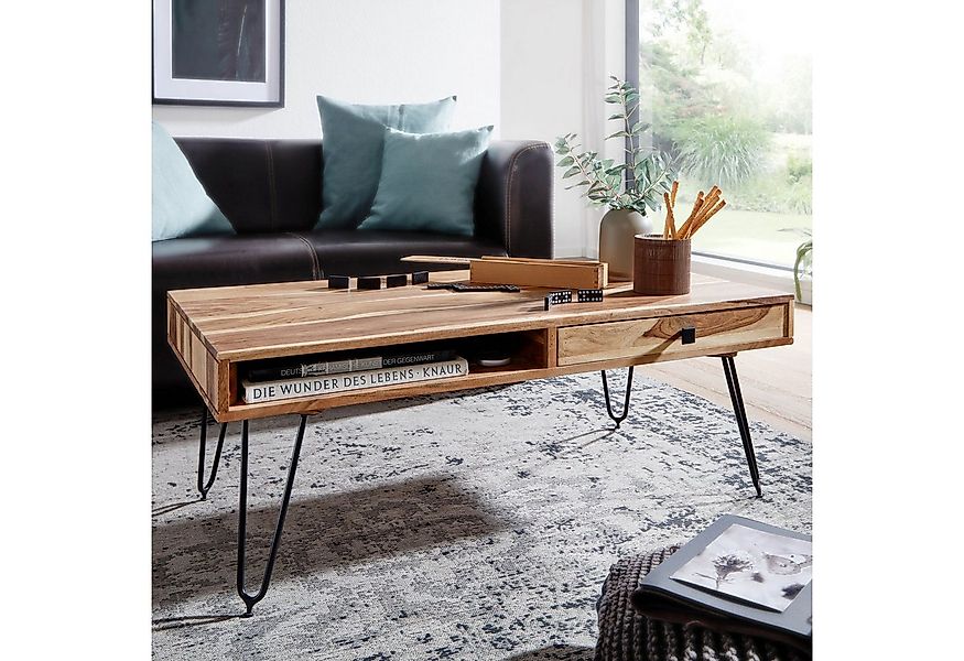 FINEBUY Couchtisch SuVa2465_1 Massivholz 110cm Wohnzimmertisch rechteckig 2 günstig online kaufen