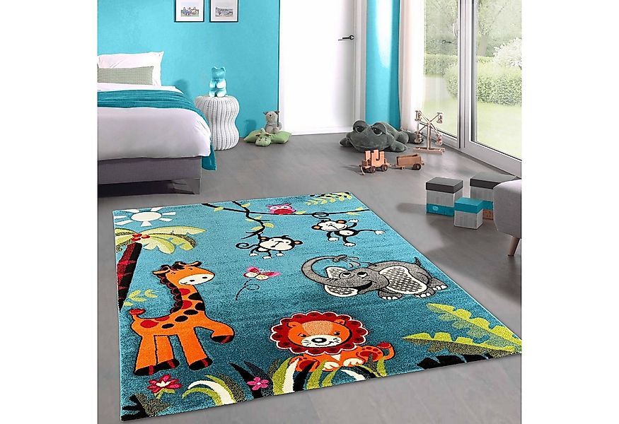 Carpetia Kinderteppich Kinderspiel Teppich mit Zootier-Motiv in blau, recht günstig online kaufen