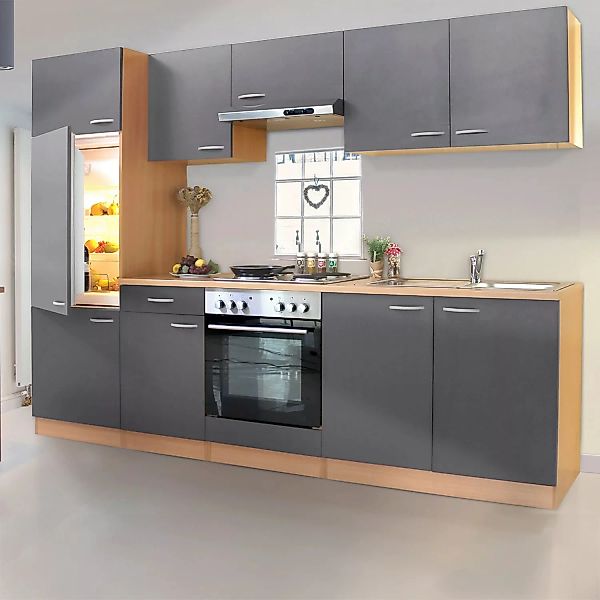 Respekta Küchenzeile ohne E-Geräte LBKB270BG 270 cm Grau-Buche Nachbildung günstig online kaufen