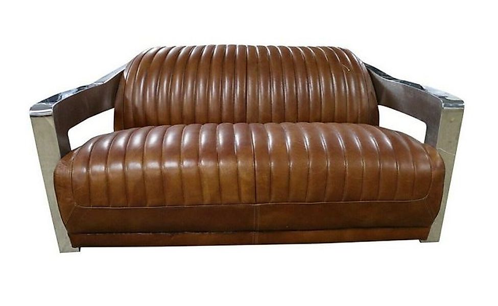 JVmoebel Sofa Vintage 2-Sitzer Ledersofa im Retro Stil Echtleder Aluminium günstig online kaufen