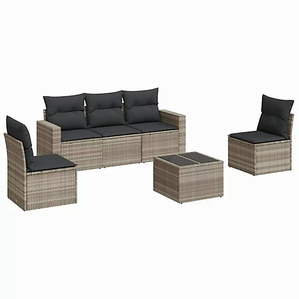 vidaXL Sofaelement 6-tlg. Garten-Sofagarnitur mit Kissen Hellgrau Poly Ratt günstig online kaufen