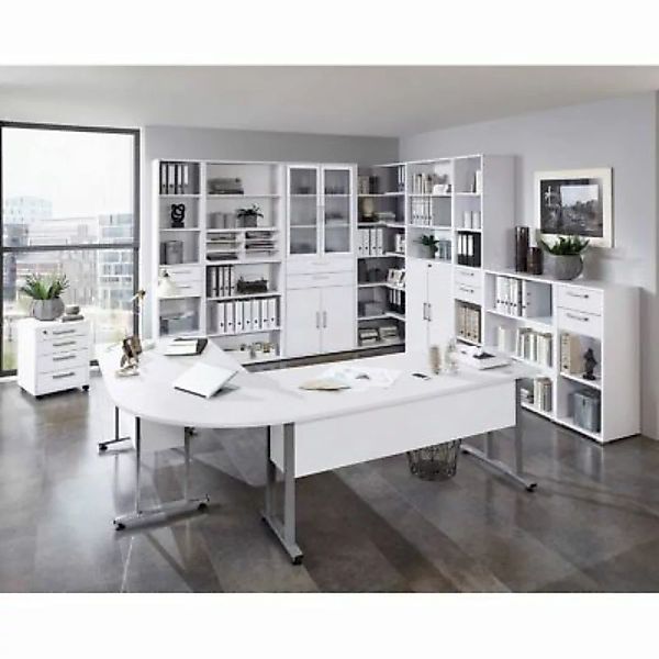 Lomadox Büromöbel Komplett-Set COLUMBUS-10 in Brilliantweiß matt - Stellmaß günstig online kaufen