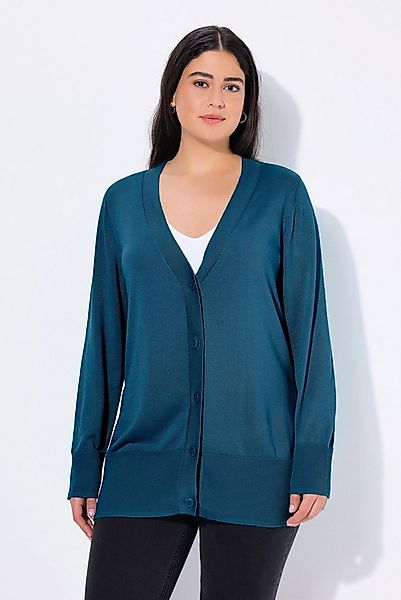 Ulla Popken Strickjacke Strickjacke V-Ausschnitt Knopfleiste Feinstrick günstig online kaufen