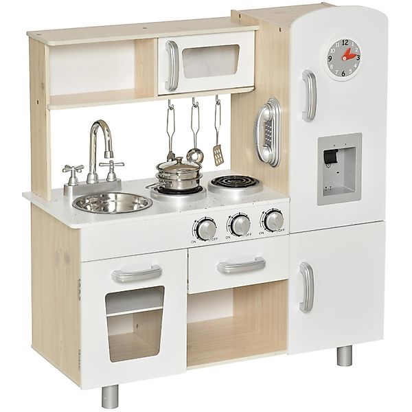 HOMCOM Küchenspielzeug Traumküche Kiefer MDF Weiß 74L x 30B x 81H cm günstig online kaufen